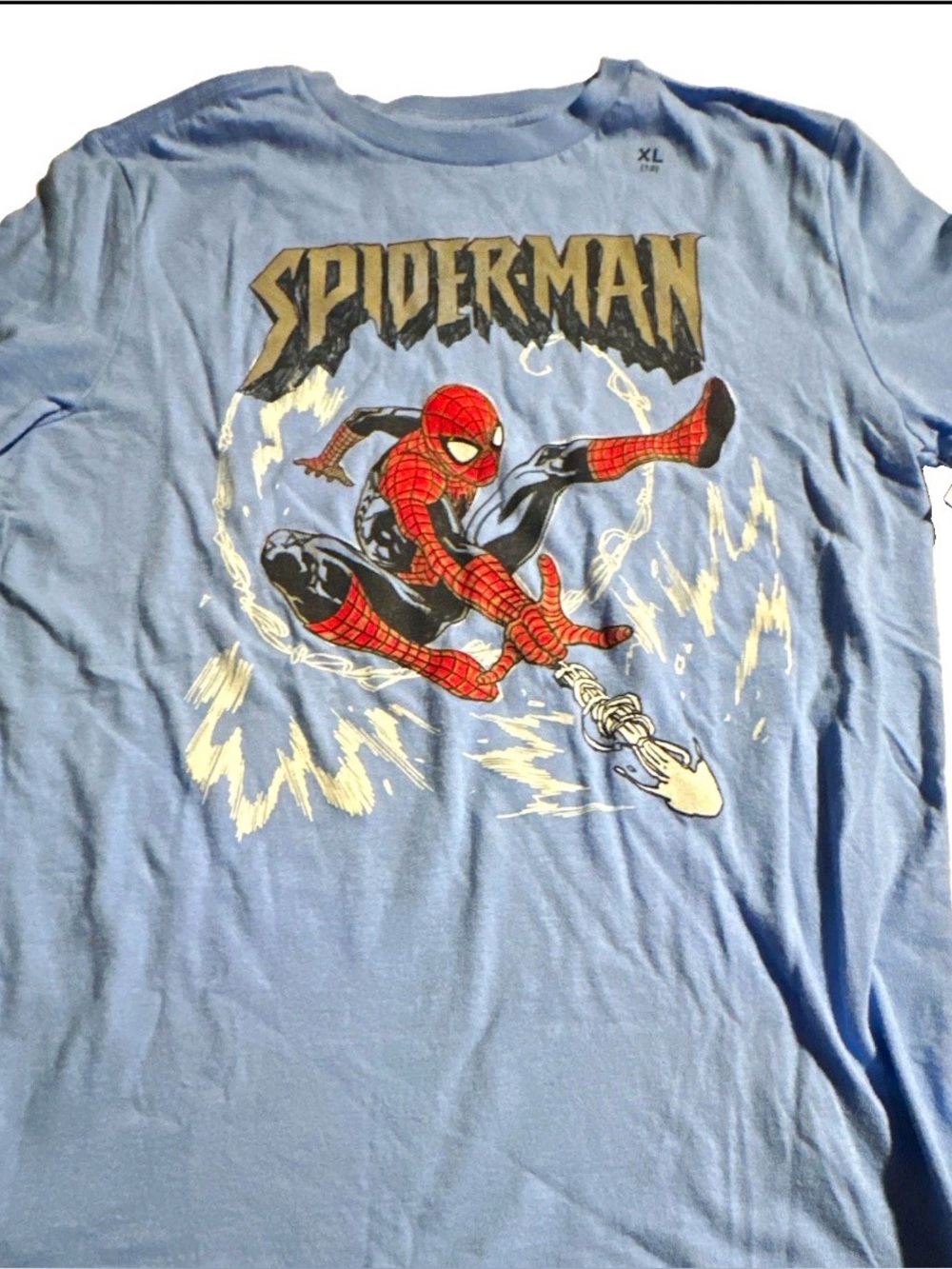 Marvel Spider-Man Boys Blue Graphic Cotton Crew Neck T-Shirt XL 12 Short Sleeve